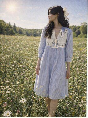 Maison Mayle Blue Stripe Lalou Midi Dress